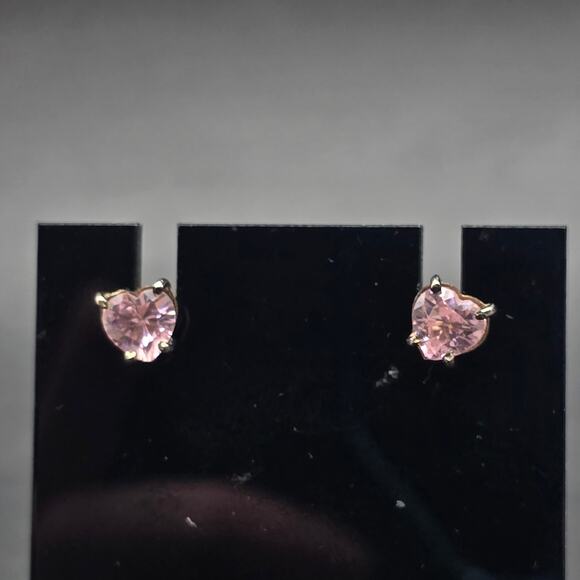 Sterling Silver Pink CZ Heart Stud Earrings Posts 925 - Picture 1 of 9